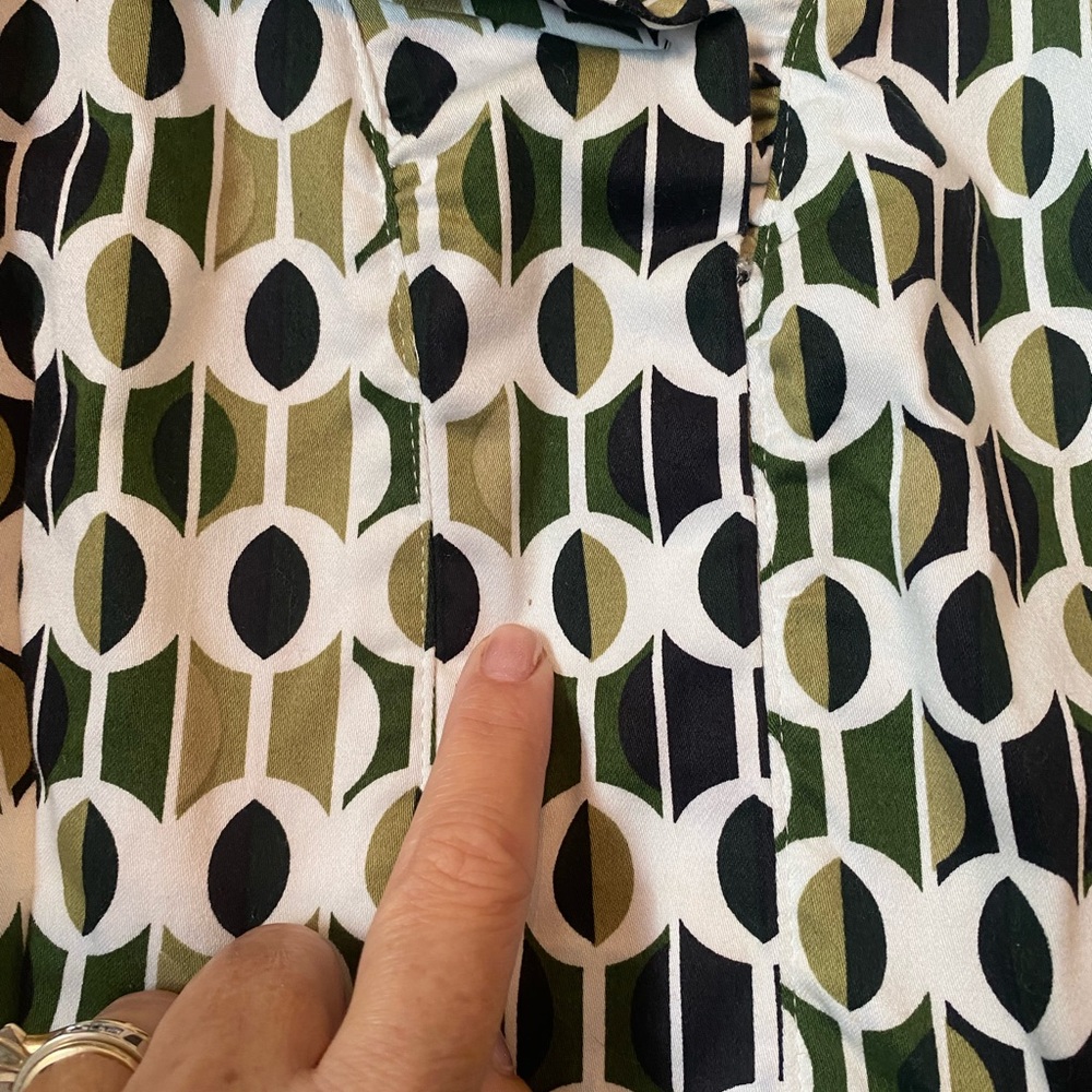 Julian Taylor Sleeveless Ruffled Dress with Retro Green Patterning - Picture 14 of 15